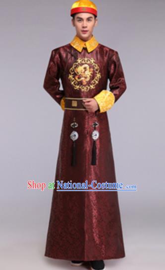 Traditional Chinese Ancient Manchu Prince Costume Qing Dynasty Infante Embroidered Robe for Men