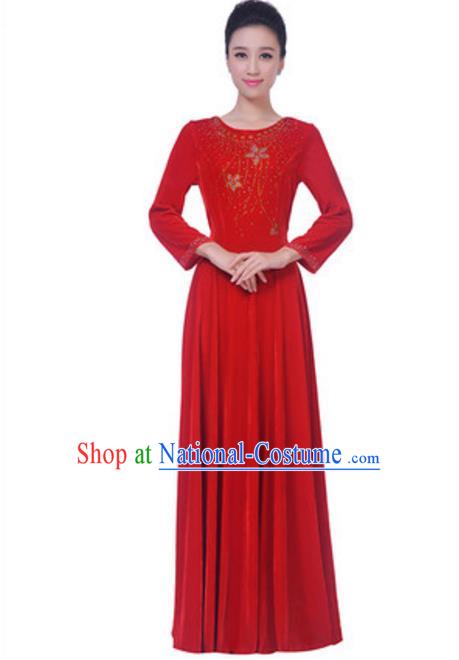 Top Grade Chorus Singing Group Red Velvet Dress, Compere Classical Dance Costume for Women