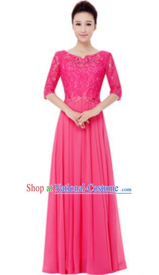 Top Grade Chorus Singing Group Pink Lace Full Dress, Compere Modern Dance Costume for Women