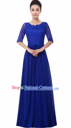 Top Grade Chorus Singing Group Royalblue Lace Full Dress, Compere Modern Dance Costume for Women