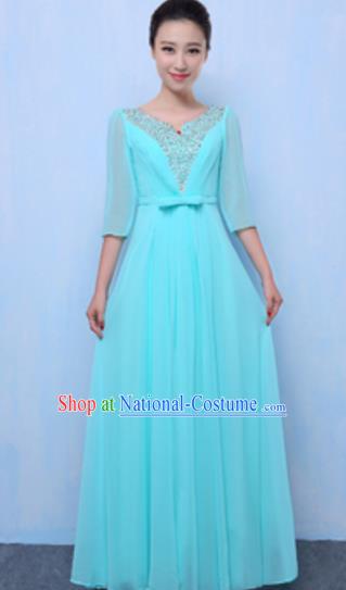 Top Grade Chorus Singing Group Light Blue Full Dress, Compere Classical Dance Costume for Women