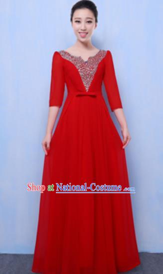 Top Grade Chorus Singing Group Red Full Dress, Compere Classical Dance Costume for Women