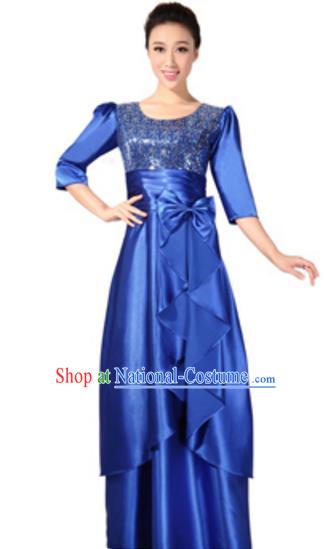 Top Grade Chorus Singing Group Royalblue Sequins Full Dress, Compere Classical Dance Costume for Women