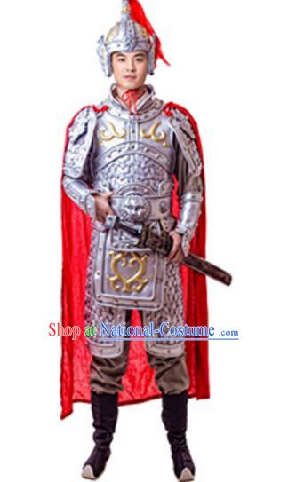 Traditional Chinese Ancient Song Dynasty General Costume Historical Body Armor and Helmet Complete Set