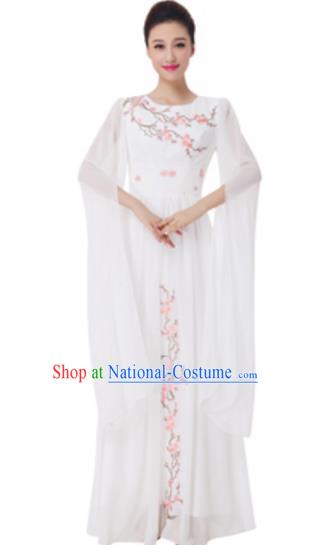 Top Grade Chorus Group Choir Embroidered White Full Dress, Compere Stage Performance Modern Dance Costume for Women