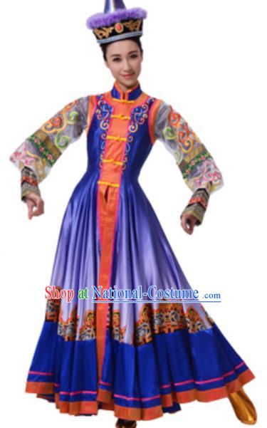 Traditional Chinese Mongolian Nationality Ethnic Clothing, China Mongols Minority Princess Folk Dance Costume and Hat for Women