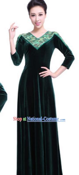 Top Grade Chorus Group Choir Green Velvet Full Dress, Compere Stage Performance Modern Dance Costume for Women