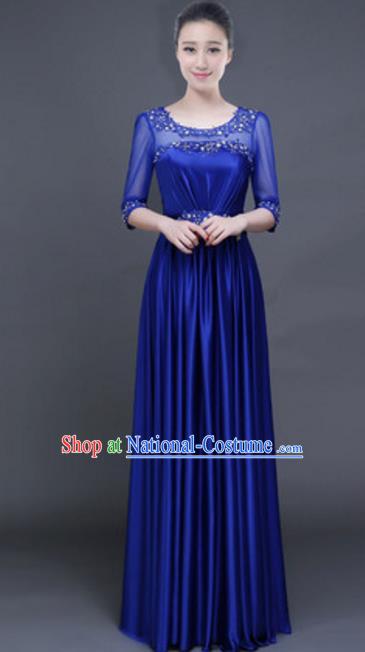 Top Grade Chorus Group Royalblue Full Dress, Compere Stage Performance Classical Dance Choir Costume for Women