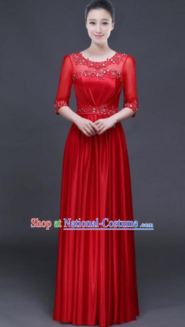 Top Grade Chorus Group Red Full Dress, Compere Stage Performance Classical Dance Choir Costume for Women