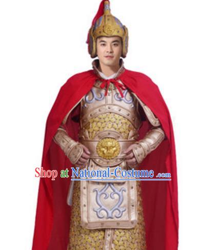 Traditional Chinese Ancient General Costume Song Dynasty Military Officers Historical Body Armor and Helmet Complete Set