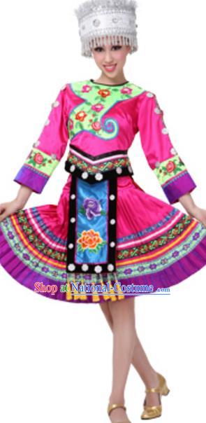 Traditional Chinese Miao Nationality Dancing Costume and Hat, China Hmong Minority Folk Dance Ethnic Pleated Skirt for Women