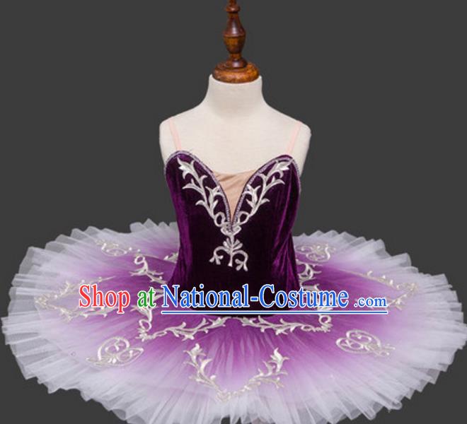 Top Grade Ballet Dance Costume Purple Bubble Dress Ballerina Dance Tu Tu Dancewear for Women