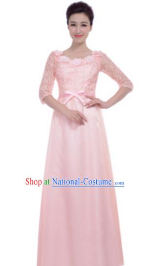 Top Grade Chorus Group Pink Full Dress, Compere Stage Performance Choir Costume for Women