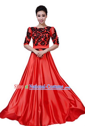 Top Grade Chorus Group Red Long Full Dress, Compere Stage Performance Choir Costume for Women