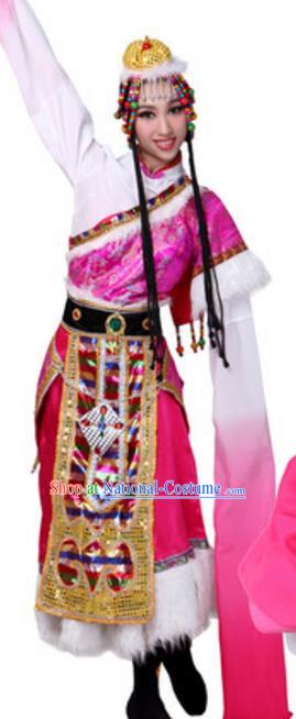 Traditional Chinese Zang Nationality Dance Clothing, China Tibetan Minority Ethnic Costume for Women