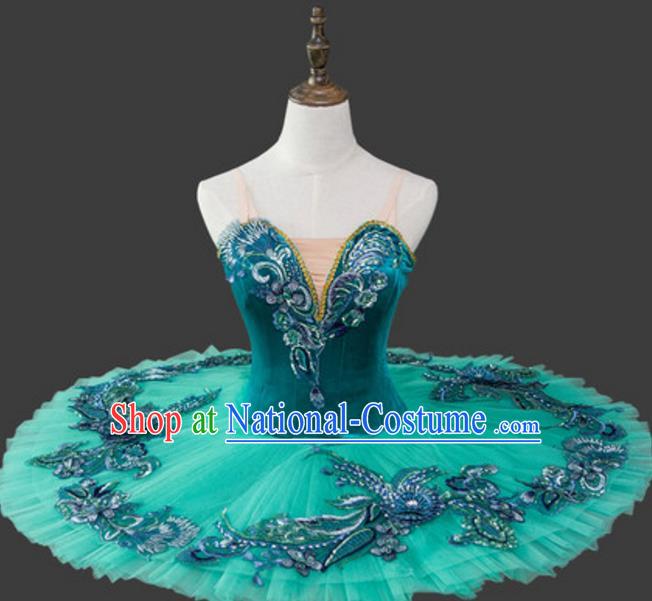 Top Grade Modern Dance Costume Ballet Ballerina Dance Green Bubble Dress Tu Tu Dancewear for Women