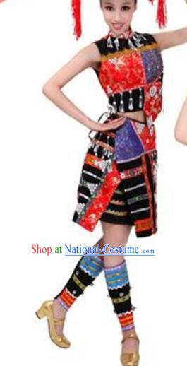 Traditional Chinese Dai Nationality Costume, Chinese Dai Ethnic Dance Dress and Bamboo Hat for Women