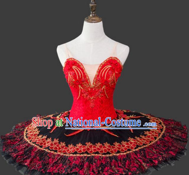 Top Grade Ballet Dance Costume Ballerina Dance Tu Tu Dancewear Red Bubble Dress for Women