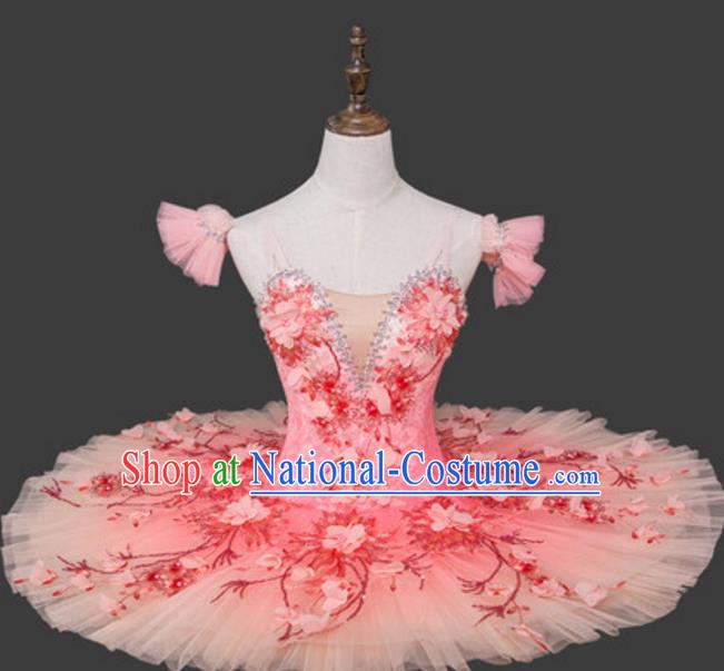 Top Grade Ballet Dance Costume Ballerina Dance Tu Tu Dancewear Pink Bubble Dress for Women