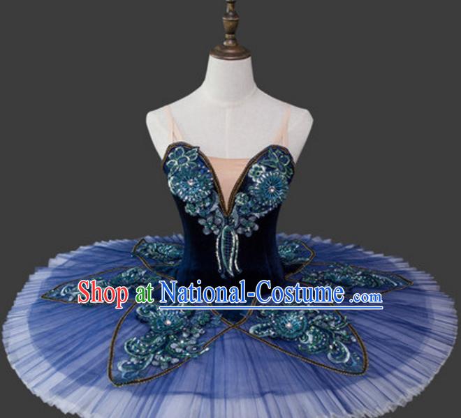 Top Grade Ballet Dance Costume Navy Bubble Dress Ballerina Dance Tu Tu Dancewear for Women