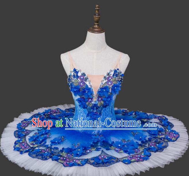 Top Grade Ballet Dance Costume Blue Bubble Dress Ballerina Dance Tu Tu Dancewear for Women