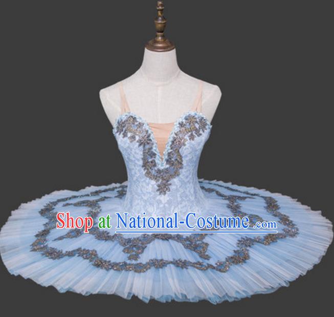 Top Grade Ballet Dance Costume Light Blue Bubble Dress Ballerina Dance Tu Tu Dancewear for Women