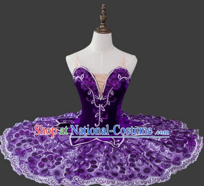 Top Grade Ballet Costume Purple Bubble Dress Ballerina Dance Tu Tu Dancewear for Women