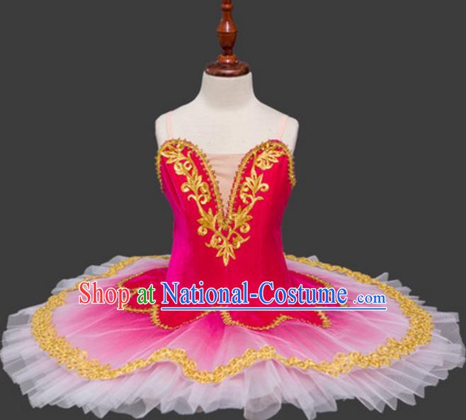 Top Grade Ballet Swan Dance Costume Rosy Veil Dress Ballerina Skirt Tu Tu Dancewear for Women