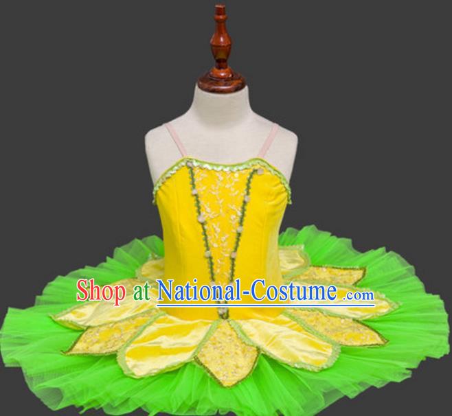 Top Grade Ballet Swan Dance Costume Green Veil Dress Ballerina Skirt Tu Tu Dancewear for Women