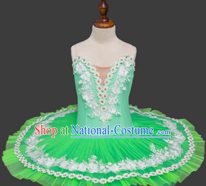 Top Grade Ballet Swan Dance Costume Green Dress Ballerina Skirt Tu Tu Dancewear for Women