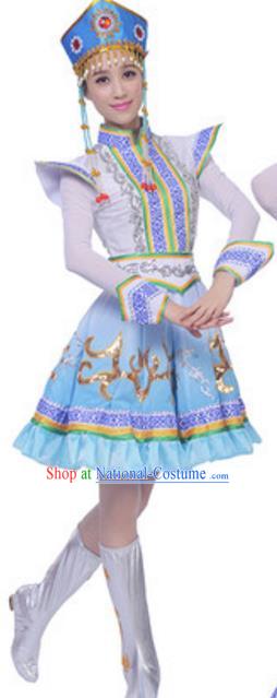 Traditional Chinese Mongol Nationality Dress, China Mongolian Ethnic Dance Costume and Hat for Women