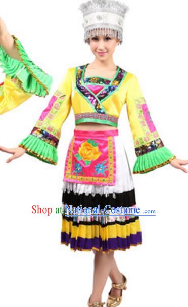 Traditional Chinese Miao Nationality Dance Pleated Skirt, Chinese Hmong Ethnic Folk Dance Clothing for Women