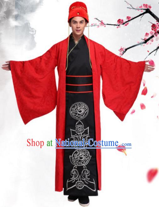 Chinese Ancient Bridegroom Wedding Costume Han Dynasty Scholar Historical Clothing for Men