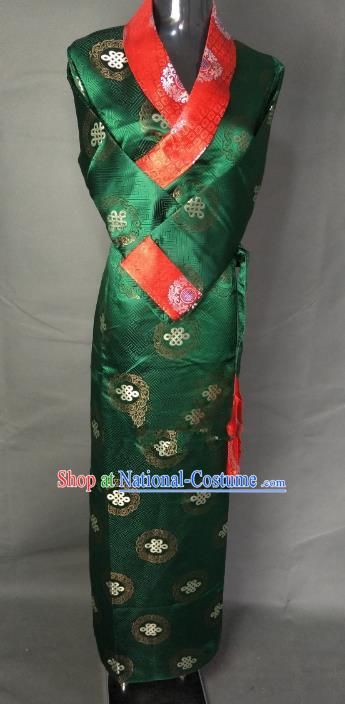 Chinese Traditional Zang Nationality Clothing Green Tibetan Robe, China Tibetan Ethnic Heishui Dance Costume for Women