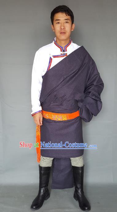 Chinese Traditional Zang Nationality Costume Purple Tibetan Robe, China Tibetan Ethnic Clothing for Men