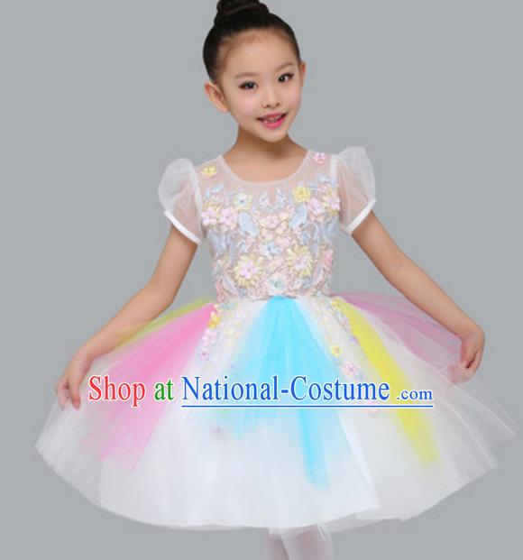 Top Grade Modern Dance White Bubble Dress Stage Performance Chorus Costume for Kids