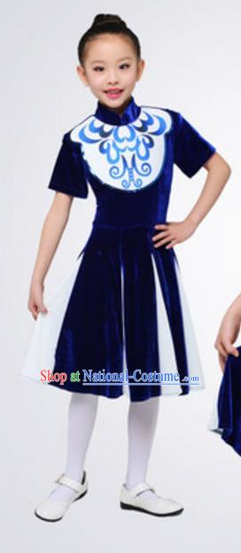 Top Grade Modern Dance Navy Dress Stage Performance Chorus Costume for Kids