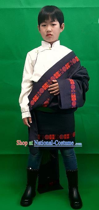 Chinese Traditional Zang Nationality Children Costume, China Tibetan Ethnic Black Robe for Kids