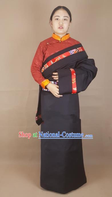 Chinese Traditional Zang Nationality Clothing Tibetan Robe, China Tibetan Ethnic Heishui Dance Costume for Women