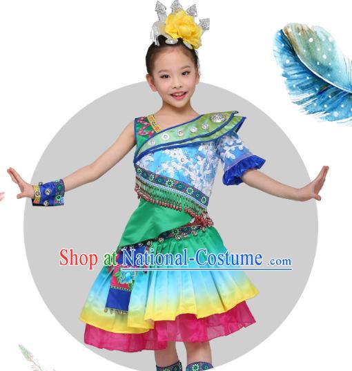 Chinese Traditional Miao Nationality Children Clothing, China Hmong Minority Folk Dance Costume and Headpiece for Kids