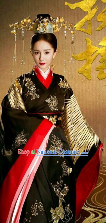 Chinese Ancient Queen Embroidered Hanfu Dress Han Dynasty Empress Historical Costume and Headpiece Complete Set