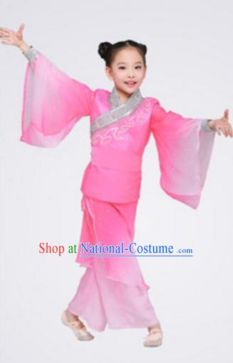 Top Grade Chinese Classical Dance Folk Dance Clothing Stage Performance Yangko Dance Pink Costume for Kids