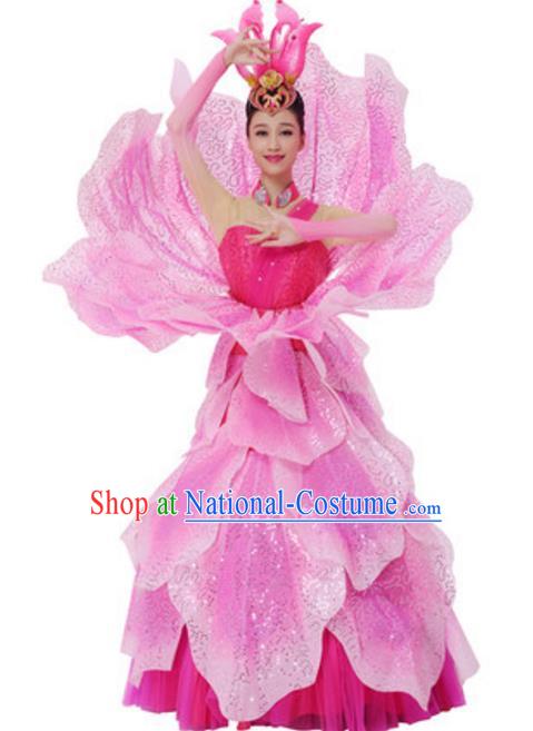 Top Grade Modern Dance Pink Dress Stage Performance Lotus Dance Costume for Women