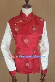 Chinese Traditional Zang Nationality Red Brocade Vest, China Tibetan Waistcoat Costume for Women