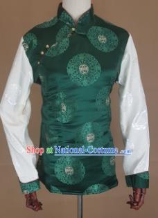 Chinese Traditional Zang Nationality Green Brocade Vest, China Tibetan Waistcoat Costume for Women