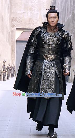 Chinese Ancient Qin Dynasty General Han Shen Historical Body Armor and Helmet Complete Set for Men