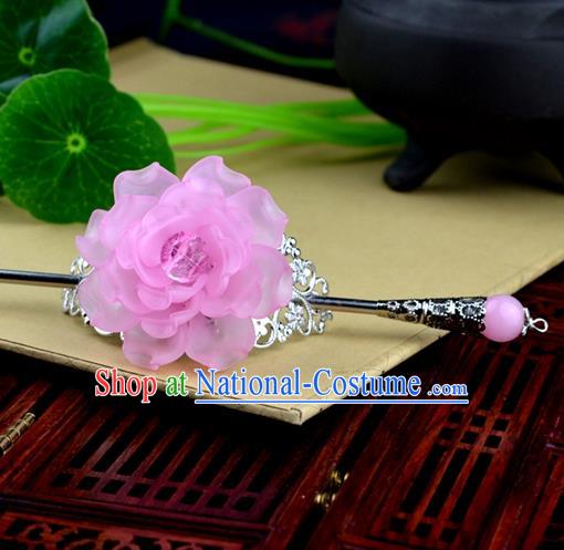 Chinese Traditional Ancient Hair Accessories Hanfu Hairpins Pink Peony Hairdo Crown Headwear for Women