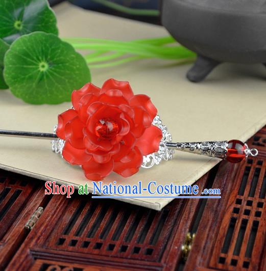 Chinese Traditional Ancient Hair Accessories Hanfu Hairpins Red Peony Hairdo Crown Headwear for Women