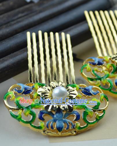 Chinese Traditional Ancient Hair Accessories Hanfu Hairpins Blueing Lotus Hair Comb Headwear for Women