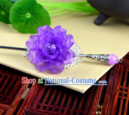 Chinese Traditional Ancient Hair Accessories Hanfu Hairpins Purple Peony Hairdo Crown Headwear for Women